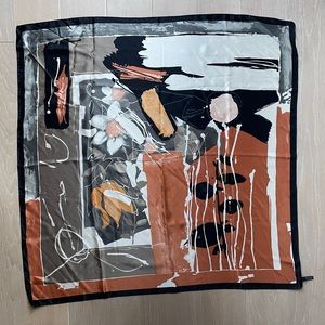 Vintage Abstract Floral Print Silk Scarf